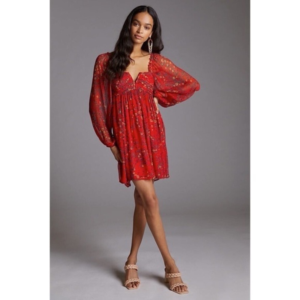 Anthropologie brand let me be red floral mini dress